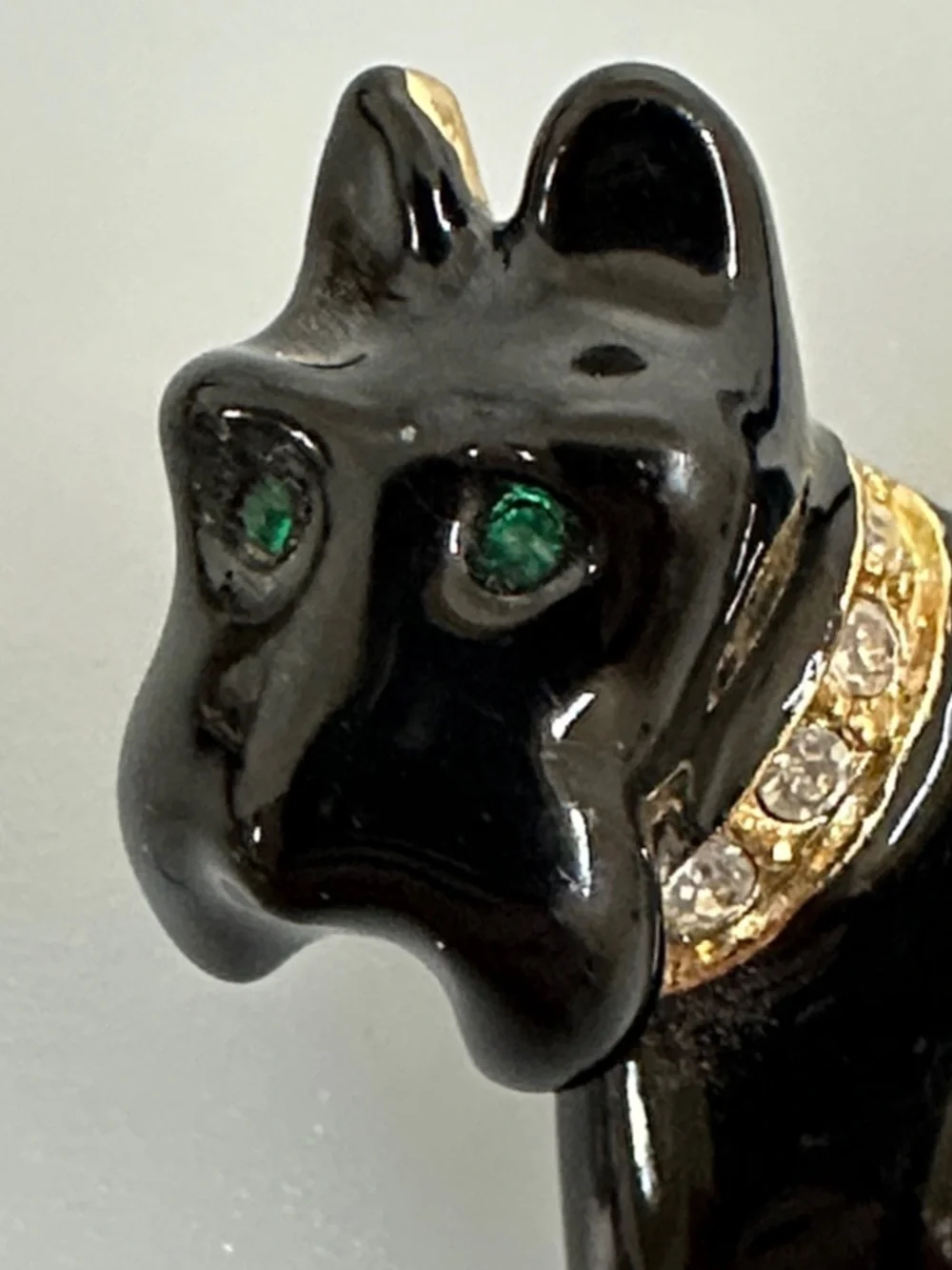 Kirks Folly Black Scottie Dog Pin with Gold Accents and Green Eyes - Picture 4 of 7